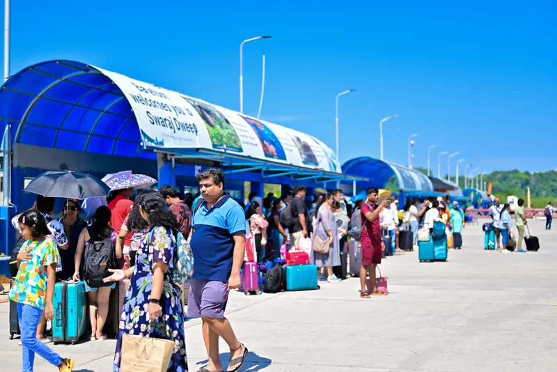 Passengers boarding ferry at Haddo Jetty Andaman Islands