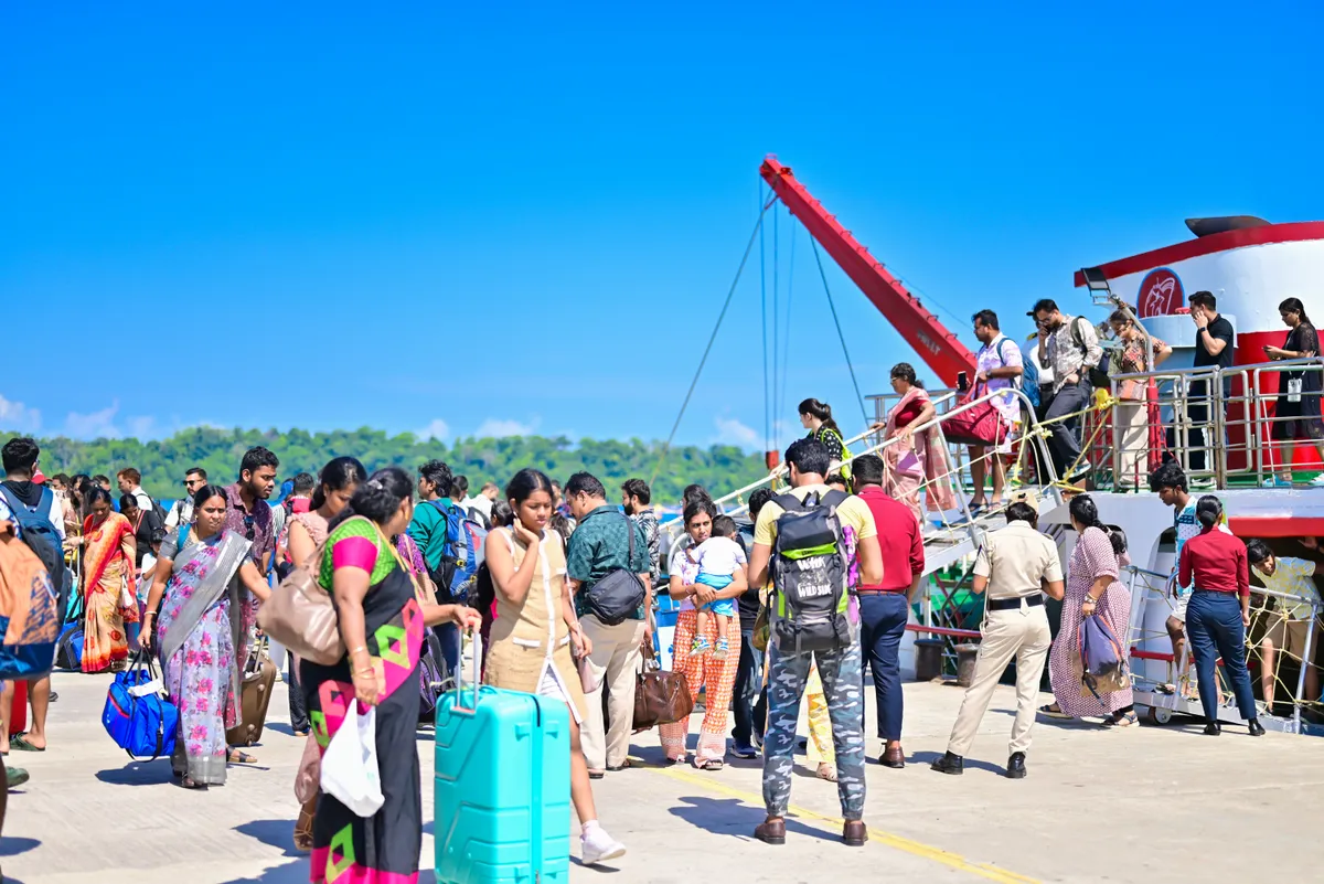 Green Ocean ferry boarding at Haddo Jetty Port Blair