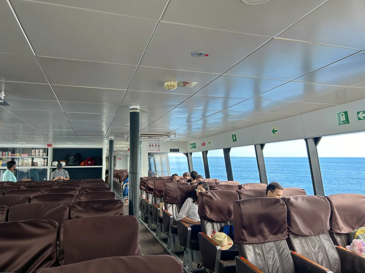 Silver Class cabin — panoramic windows and the onboard snack counter on the left ITT Majestic Silver Class cabin interior with panoramic windows and the onboard snack counter