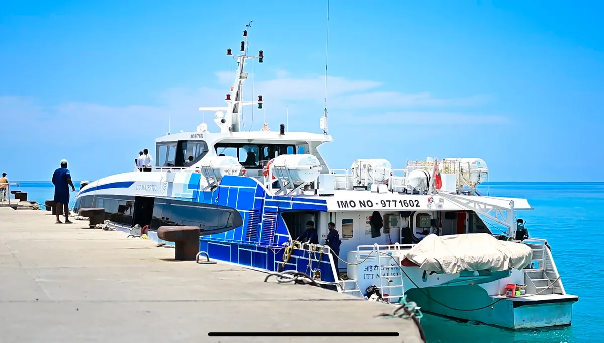ITT Majestic ferry docking at Haddo Jetty Port Blair
