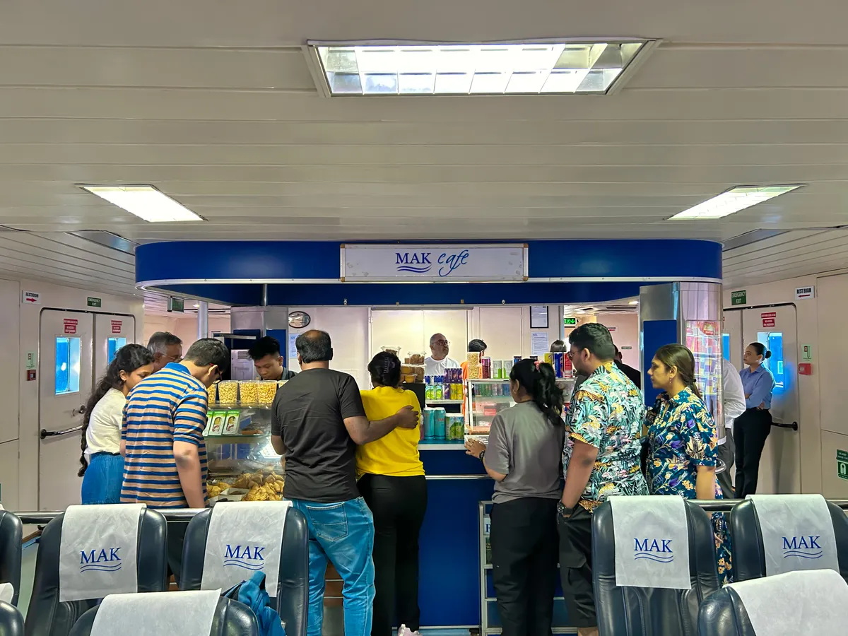 Makruzz onboard cafeteria with snacks and beverage counter